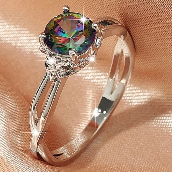Multi Colors Zirconia Gemstone Ring Size 8 - Picture 7 of 16